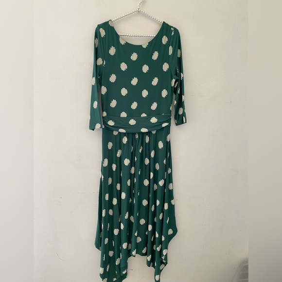 Boden Green Long Sleeve DressWhite Dots  Maisie Jersey midi forest carnation bud - Picture 4 of 11